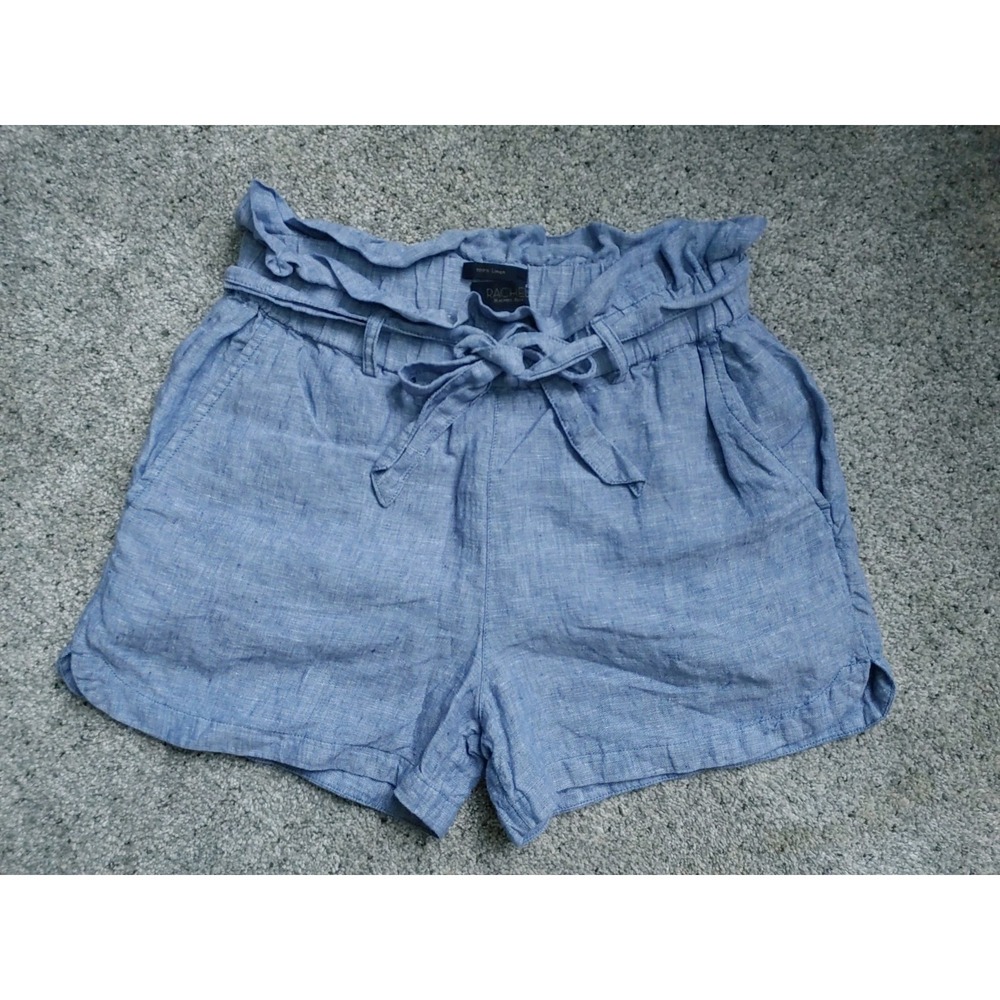 Rachel Roy Women's Paper Bag Shorts Blue Chambray Linen Belted Sz Small